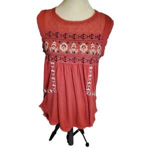 Free People Sleeveless Embroidered Linen Blend Top Small‎